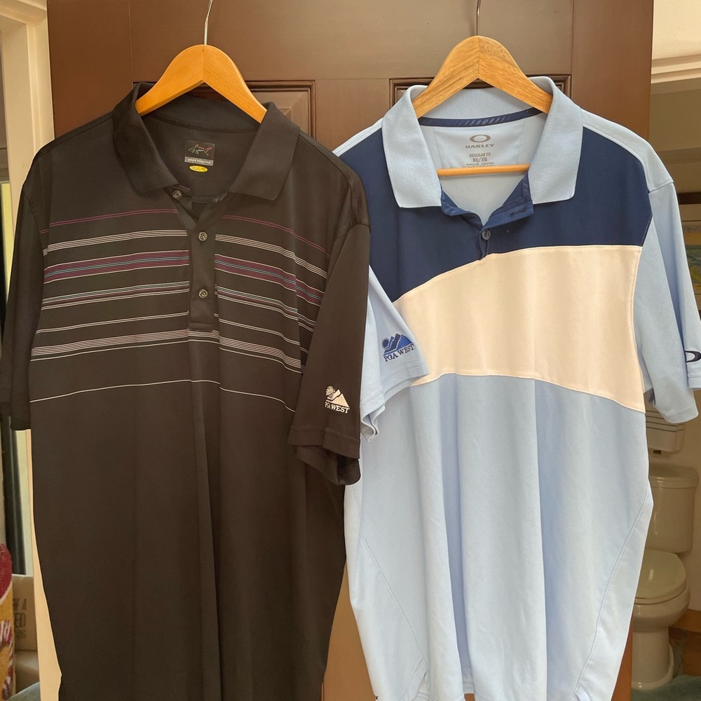 Pair of PGA West golf shirts XL Oakley and Greg Norman.